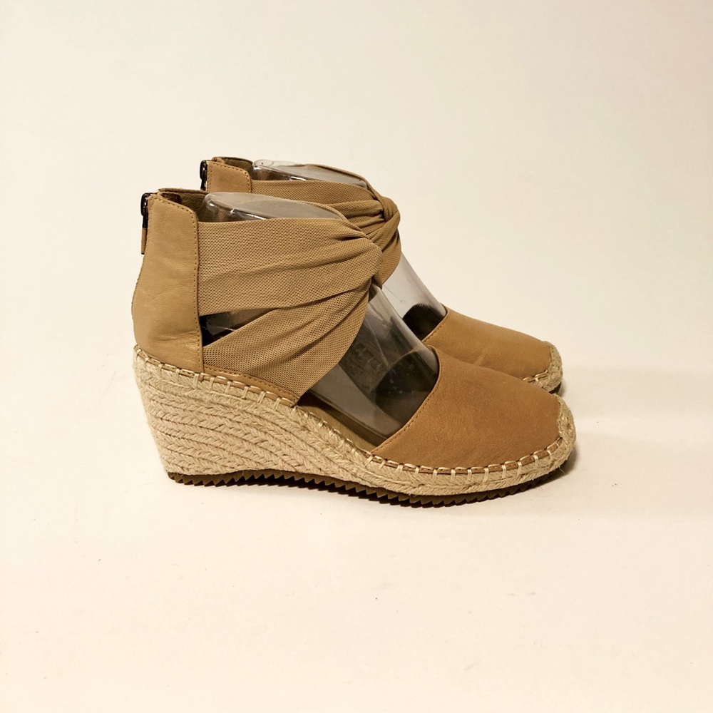 Eileen Fisher Cream Leather Ankle Fabric Strap Espadrille Wedges size 6 - Picture 2 of 16